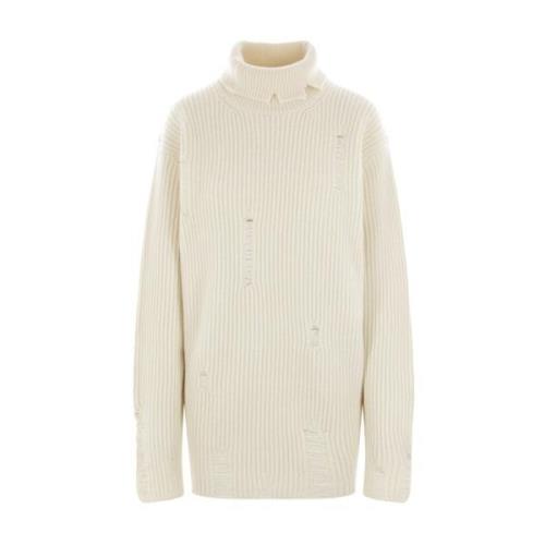 Hvid Oversized Uld Ribstrikket Sweater