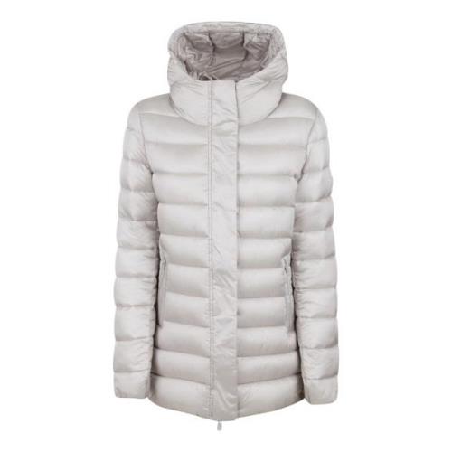 Beige Blank Hætte Puffer Jakke