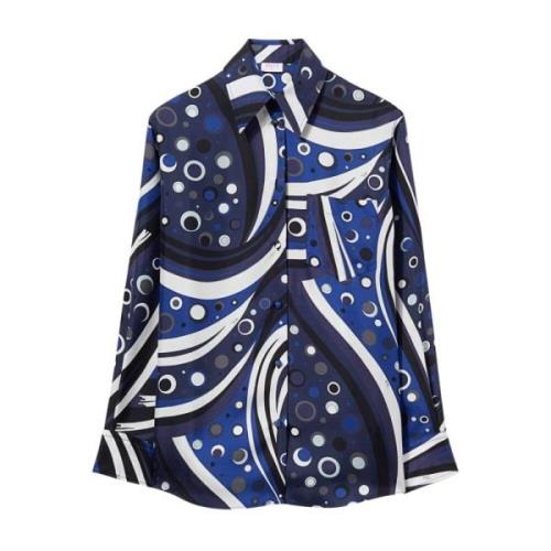 Swirl Print Silke Skjorte Navy Blå