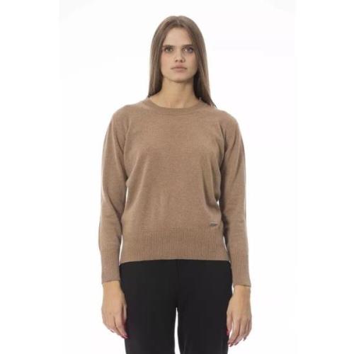 Beige Raffineret Pullover med Rund Hals