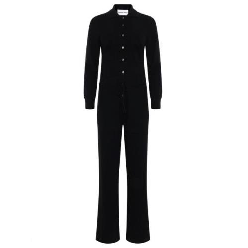 Sort Cashmere Knappet Jumpsuit med Lommer