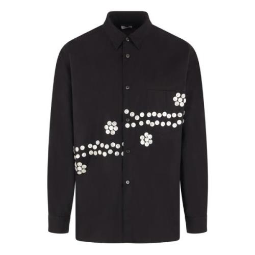 Sort Button-Up Skjorte med Perlemor Knapper