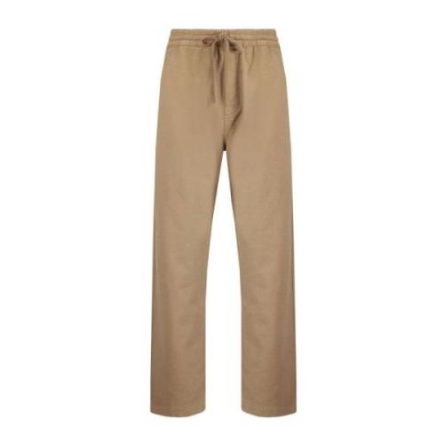 Beige Bomuld Twill Snøre Bukser