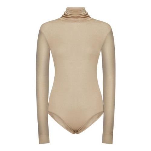 Beige Turtleneck Top med Snap Button