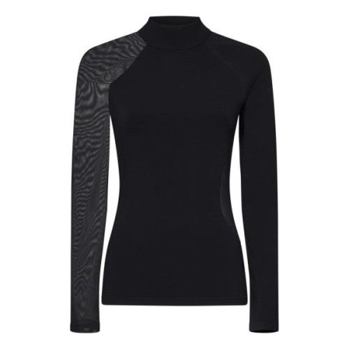 Sort Ribbet Turtleneck med Mesh Indsætninger