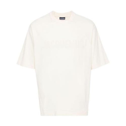 Beige Langærmet Typo T-shirt