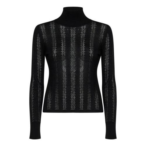 Sort Ribstrikket Turtleneck Sweater