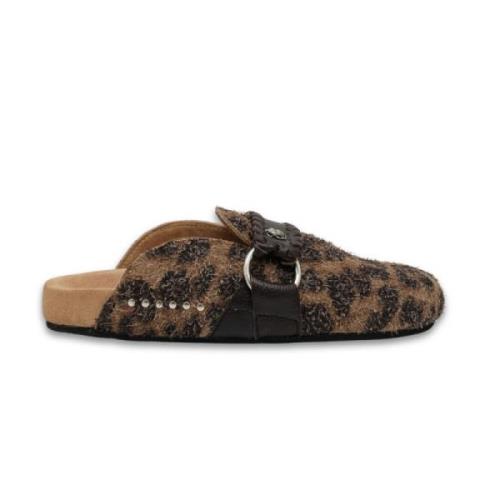 Vintage Leopard Mules med Scarab Emblem