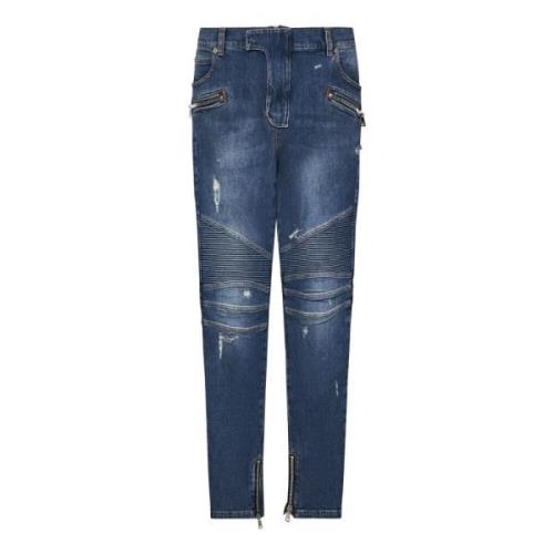 Blå Slim Fit Biker Jeans