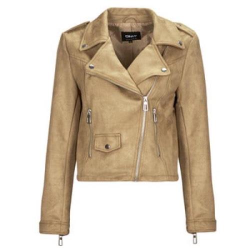 Faux Suede Biker Jacket Beige