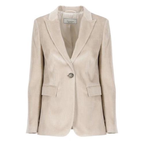 Beige Blazer med Peak Revers