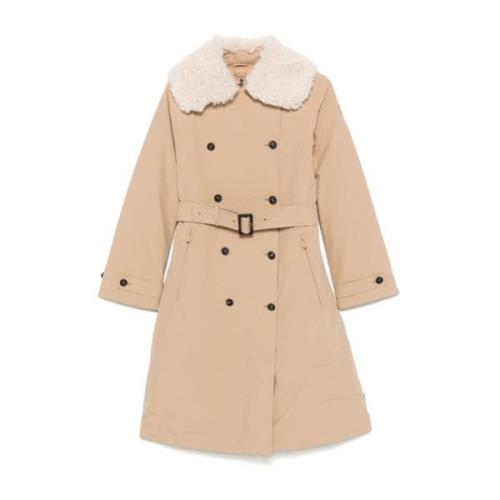 Beige Polstret Shearling Krave Frakke