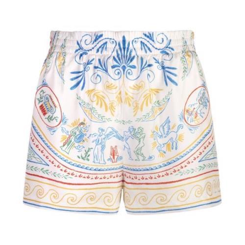 Multifarvede Silke Twill Printede Shorts