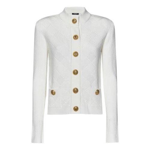 Hvid Openwork Vichy Strik Cardigan