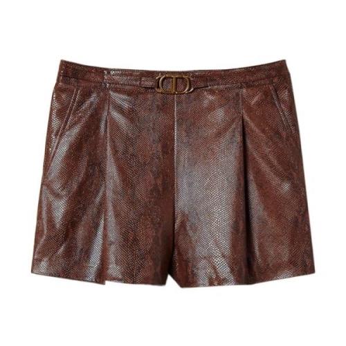 Brun Faux Læder Shorts med Øglehud Effekt