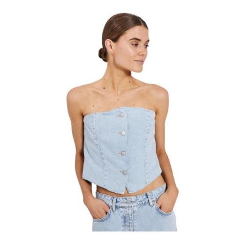 Denim Tube Crop Top med knapper