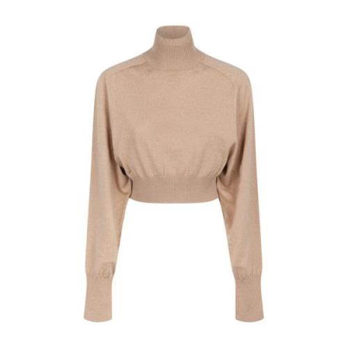 Beige Cropped Uld Sweater