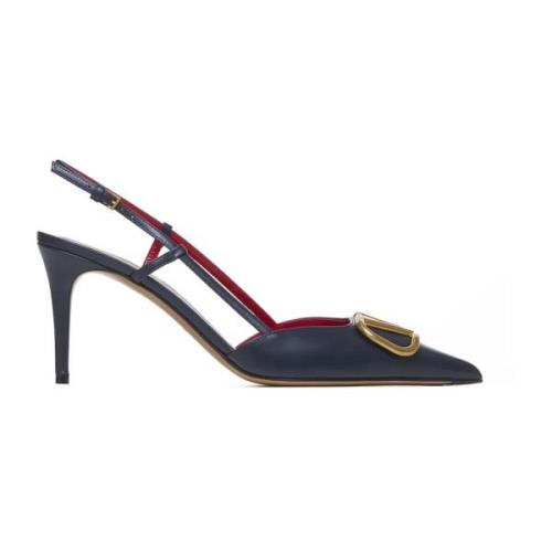 Marineblå Læder Slingback Pumps