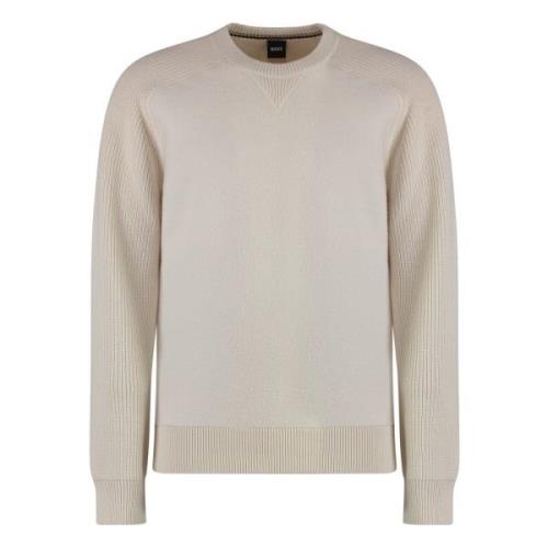 Ribbet crew-neck sweater i bomuldsblanding