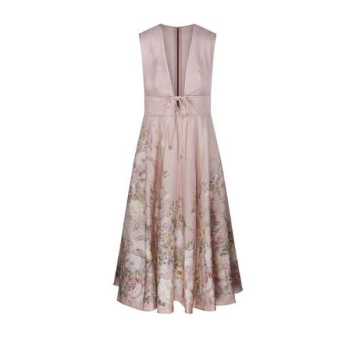 Blomstret Plunge Midi Kjole