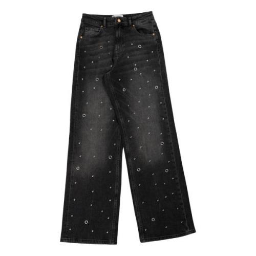 Grå Eyelet Straight-Leg Jeans