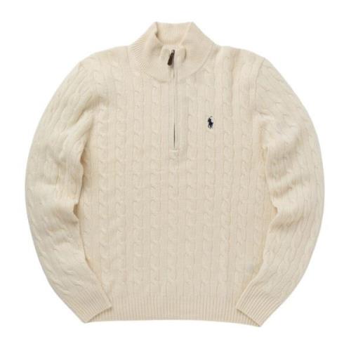 Beige Zip Sweater med Twisted Mønster