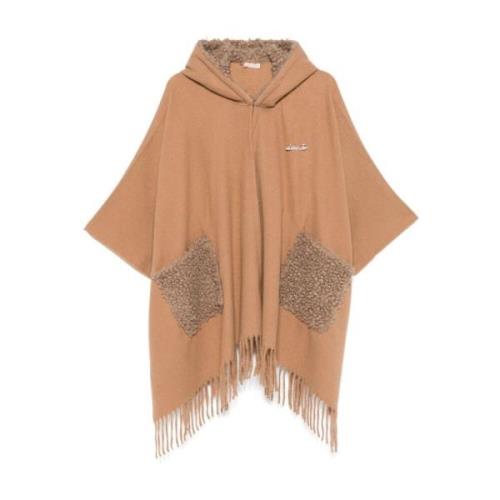 Brun Faux-Shearling Fringed Jakke