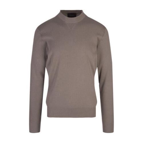 Taupe Silkeblanding Ribstrikket Sweater