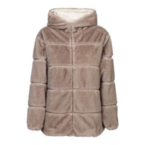 Faux Fur Hooded Jacket Ivory