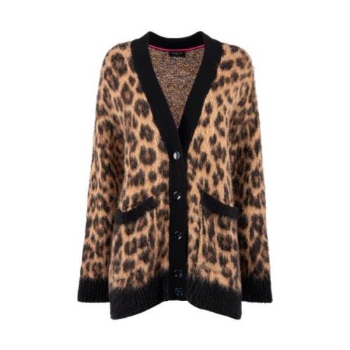 Leopard Print Mohair Cardigan med Lommer