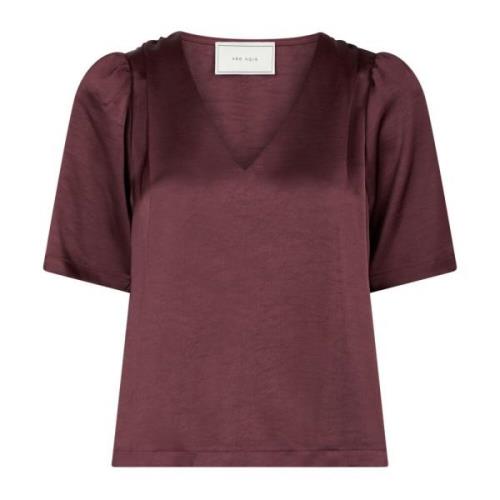 Bordeaux Sateen Bluse med Skulderpuder