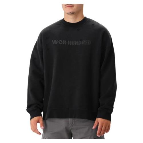 Sort Vasket Sweatshirt Med Slidte Detaljer