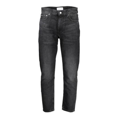 Højtaljet Denim Jeans, Broderet, Vasket Effekt