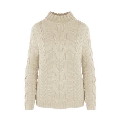 Beige Uldstrik Rullekrave Sweater