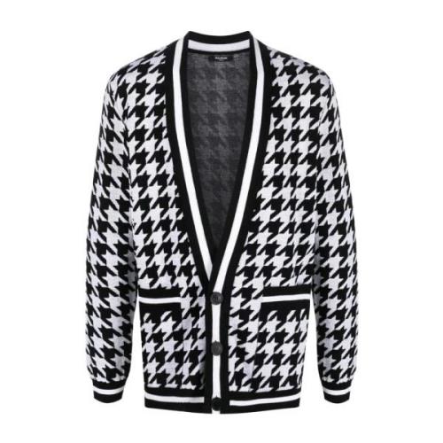 Houndstooth Cardigan i hvid uld hør