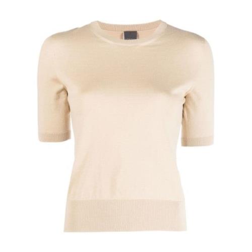 Beige Strik T-shirt med korte ærmer