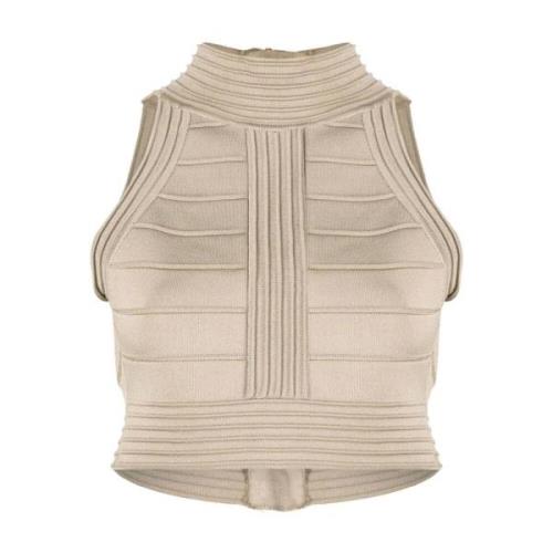 Ribstrikket Tank Top i Beige