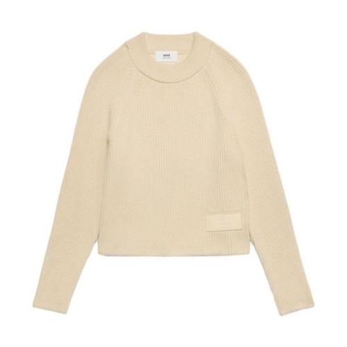 Casual Beige Sweater Bomuld Uld