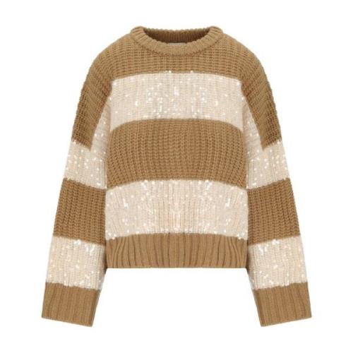 Chunky Strikket Stribet Paillet Jumper