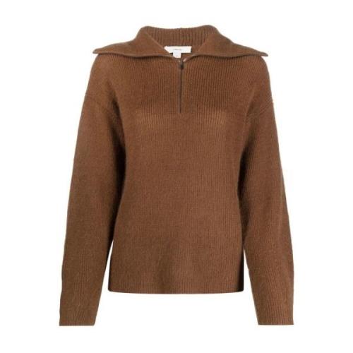 Ribbet Brun Sweater Halv Lynlås