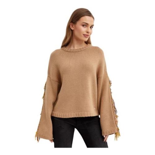 Beige Uld Frynset Sweater