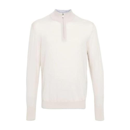 Beige Uld Half Zip Sweater