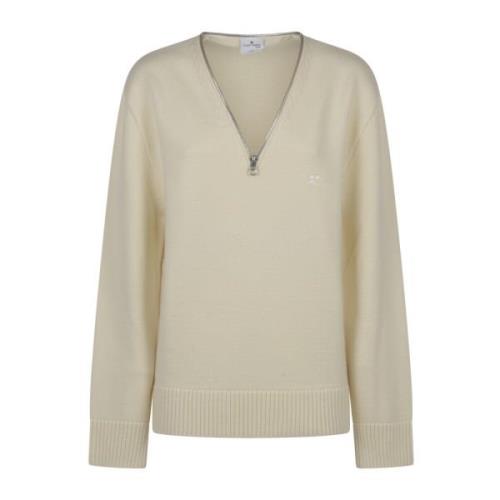 Beige Uld Zip-sweater