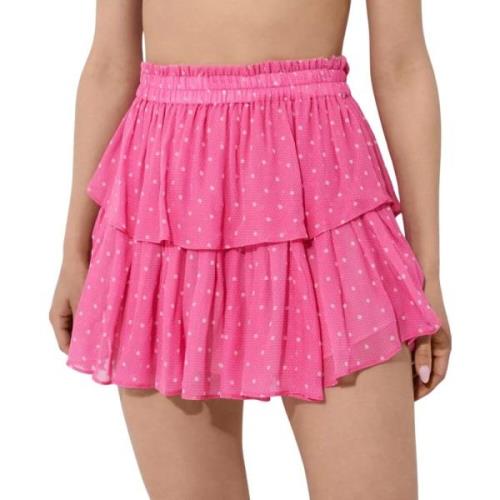 Pink Polka Dot Ruffle Mini Nederdel