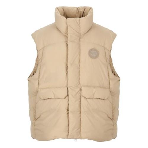 Beige Polstret Vest med Høj Hals