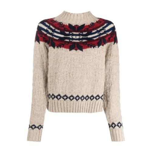 Hvid Uld Bomuld Afslappet Pullover Sweater