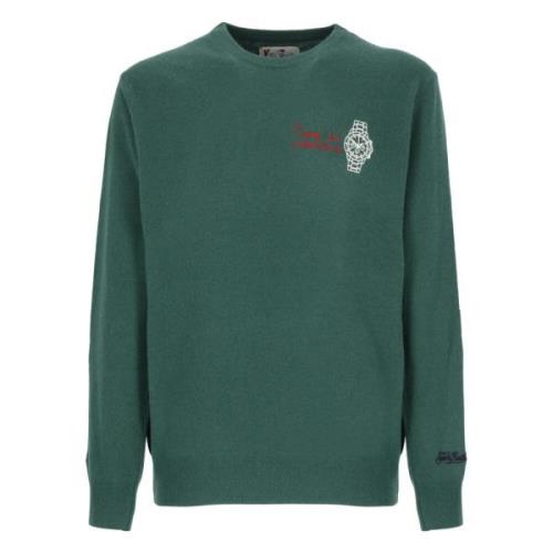 Grøn Crew Neck Sweater med Money Time Broderi