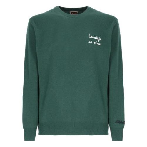 Grøn Crew Neck Sweater med Broderi