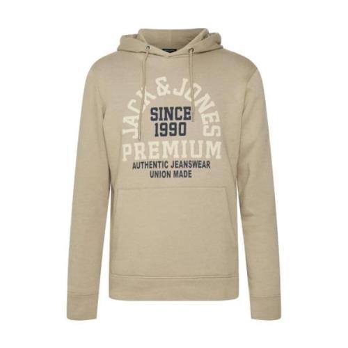 Beige Bomuld Polyester Hættetrøje med Logo