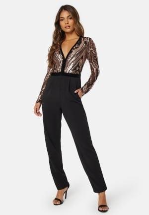 Goddiva Sequin Bodice Jumpsuit Champagne L (UK14)